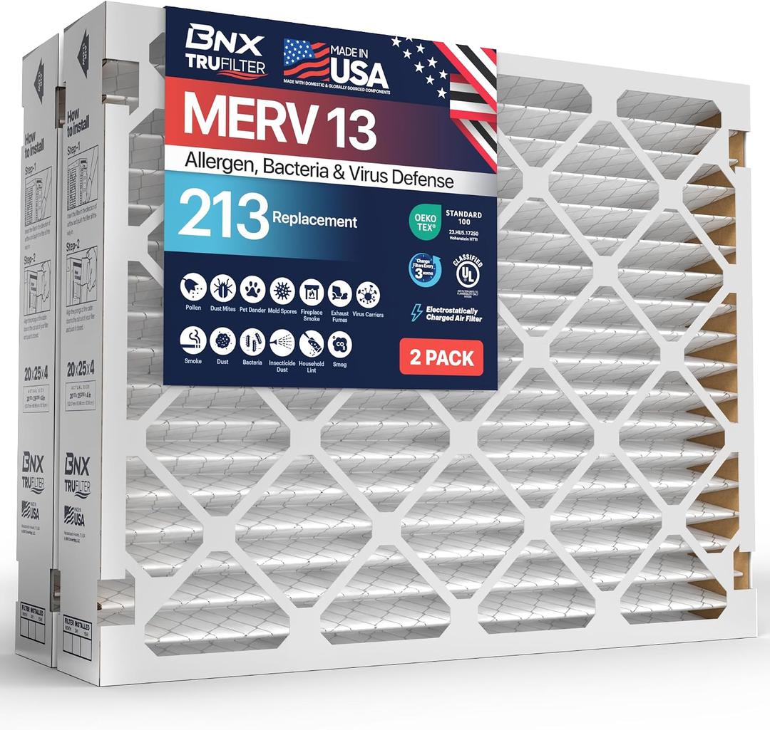 TruFilter Compatible with AprilAire 213 Replacement Filter for AprilAire (2-Pack) - MERV 13 - MADE IN USA - HVAC AC Furnace Filters Allergies, Mold, Bacteria, Smoke, MPR 1900 FPR 10 Air Filter