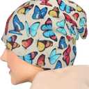 red Yellow Butterfly Slouchy Beanie Chemo Hat Cancer Headwear Knitted Hats Thin Running Skull Cap Nightcap for Women Men
