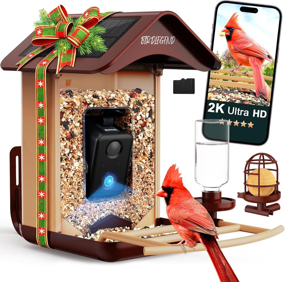 BIRDLEGEND Bird Feeder with Camera Solar Powered, 2K Portrait Live Free AI Forever Instant Arrival Alerts with 64GB Card, Smart Camera Birds Feeders Wireless Outdoor Gift for Bird Lover, 2.4G WiFi