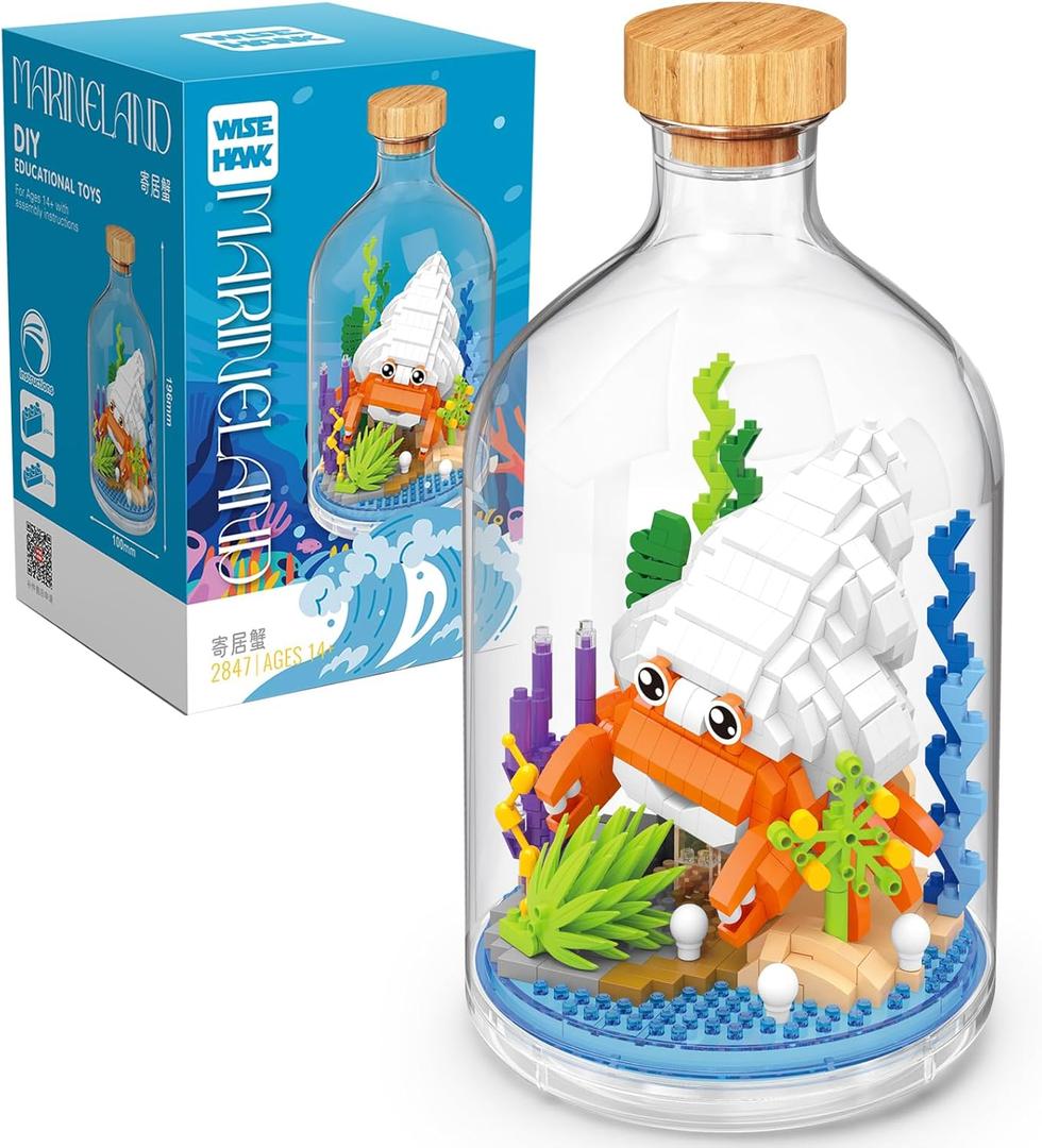 Creative Fish Toy Building Set,Adult Mini Animal Friend Set,Party Favors Gift for Friends,Animal Lover Office Home Decor Building Block,New Year Easter Birthday Gift for Family(Hermit Crab)