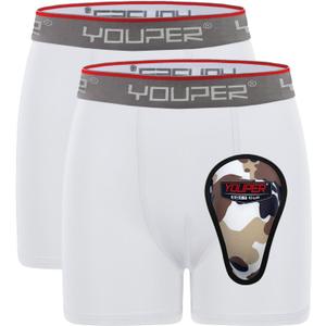 Youper Youth Brief w/Soft Athletic Cup, Boys Underwear w/Baseball Cup (2-Pack) (White, Medium)