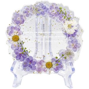 Thank You Gift Resin Floral Keepsake Plate Decor with Pressed Real Flowers (Purple & White) Teacher, Employee & Nurse Appreciation Keepsake