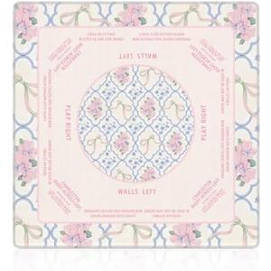 Cquwb Coquette Pink and Blue Floral Mahjong Mat 31.5"x31.5", Grandmillennial Cottagecore Flower Non-Slip Noise Reduction Gaming Mat for American Mahjong Poker Card Board Games Dominoes
