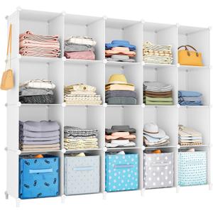 HOMIDEC 20-Cube Storage Shelf, Storage Bookcase Bookshelf with Metal Hammer, Storage Cubes Organizer Cabinet for Kids, Closet, Bedroom, Bathroom, (11.8x11.8x11.8 inch) (White)