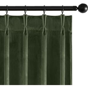 MIULEE Olive Green Velvet Curtains 108 inches Long, Pinch Pleated Blackout Drapes with Hooks, Thermal Insulated Pinch Pleat Panels for Bedroom Living Room, 2 Panels, Green, 40*108*2