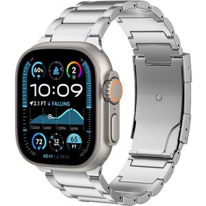 Upgraded Titanium Band Replacement Compatible with Apple Watch Band Ultra 3 Ultra 2/Ultra 49mm,iWatch Series 11/10 46mm,9/8/7 45mm,SE3/SE2/SE/6/5/4 44mm,3/2/1 42mm, Titanium Watch Band, Silver