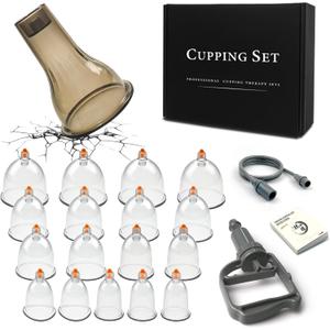 Cupping Therapy Set w/ 18 Massage Cups for Pain Relief Physical Therapy Cupping Kit for Massage Therapy with Vacuum Pump, Black Box