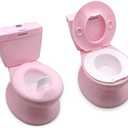HTTMT- Classic Portable Pink Realistic Toddler Potty Training Toilet w/Flushing Sound Baby Chair Seat Kid [P/N: ET-BABY004-PINK]