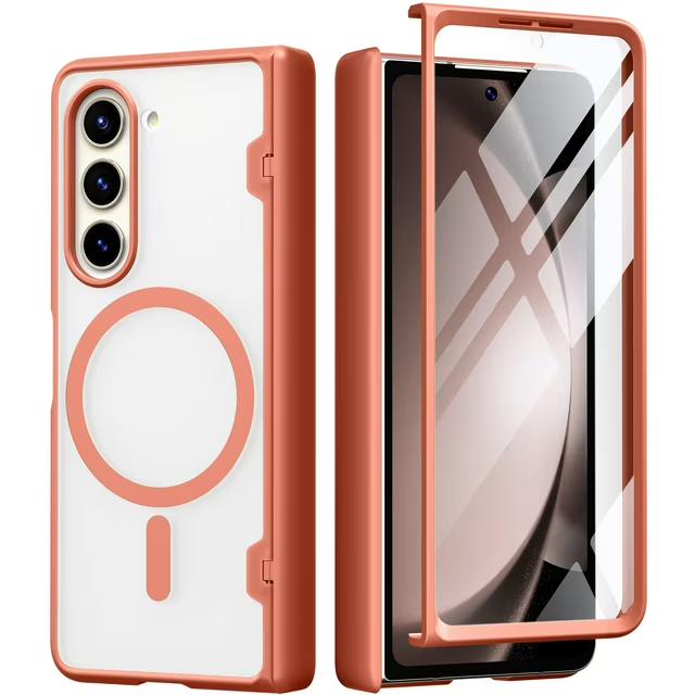 MOBOSI for Z Fold 5 Case Magnetic Hinge Coverage Protection, [Compatible with Magsafe], Galaxy Z Fold 5 Case Front Screen Protector, Shockproof Full Body Phone Case for Samsung Galaxy Z Fold 5, Orange