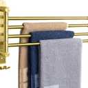 NearMoon Swivel Towel Rack, Thicken SUS304 Stainless Steel 4-Arm Towel Bar, Space Saving Wall Mounted Towel Holder with Hook, Rustproof Swing Out Towel Hanger for Bathroom, Kitchen (Brushed Gold)