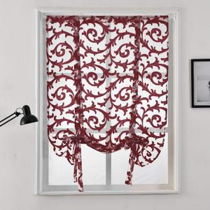 NAPEARL Tie Up Curtains Jacquard Balloon Curtains for Kitchen Window, Ajustable Rod Pocket Sheer Curtain Valance for Bathroom Small Window, 1 Panel (42W x 63L, Burgundy)