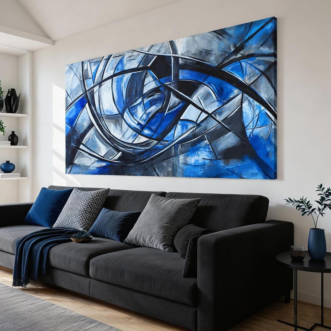 Abstract Wall Art Decor Modern Wall Art Pictures for Living Room Abstract Canvas Art Wall Decor Large Blue Wall Art Prints Artwork for Walls Black and White Wall Art Decor Home Office Decor 24" X 48"