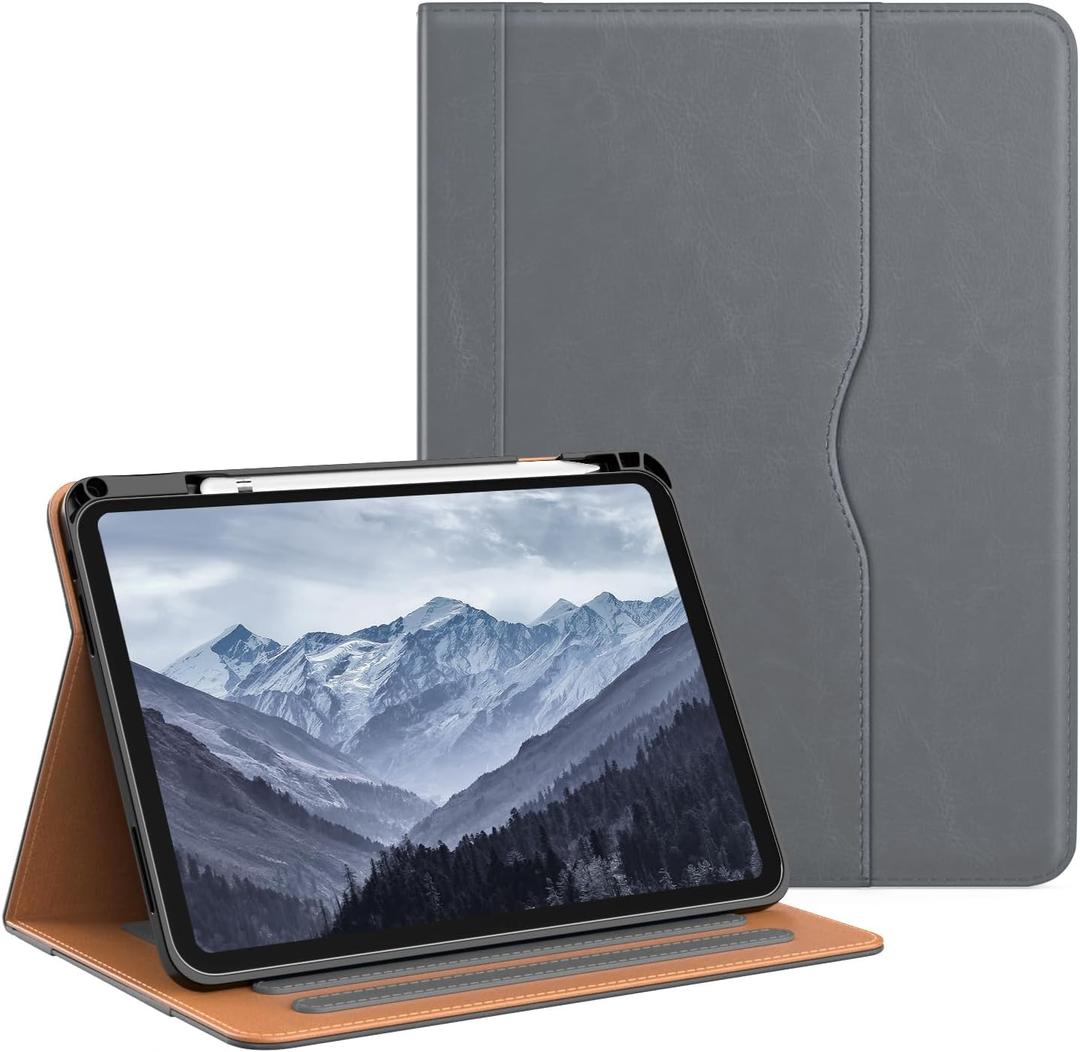 OKP Case for iPad 11-inch (A16) 2025 / 10th Generation 2022, for ipad 11th /10th 10.9 inch with Multi-Angle Viewing PU Leather Stand Cover with Pencil Holder & Pocket, Auto Sleep/Wake, Gray