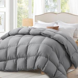 Globon Down Comforter King Size，All Season Duvet Insert，Ultra-Soft Cotton Shell, 680 Fill Power, Medium Warmth with Corner Tabs, Grey