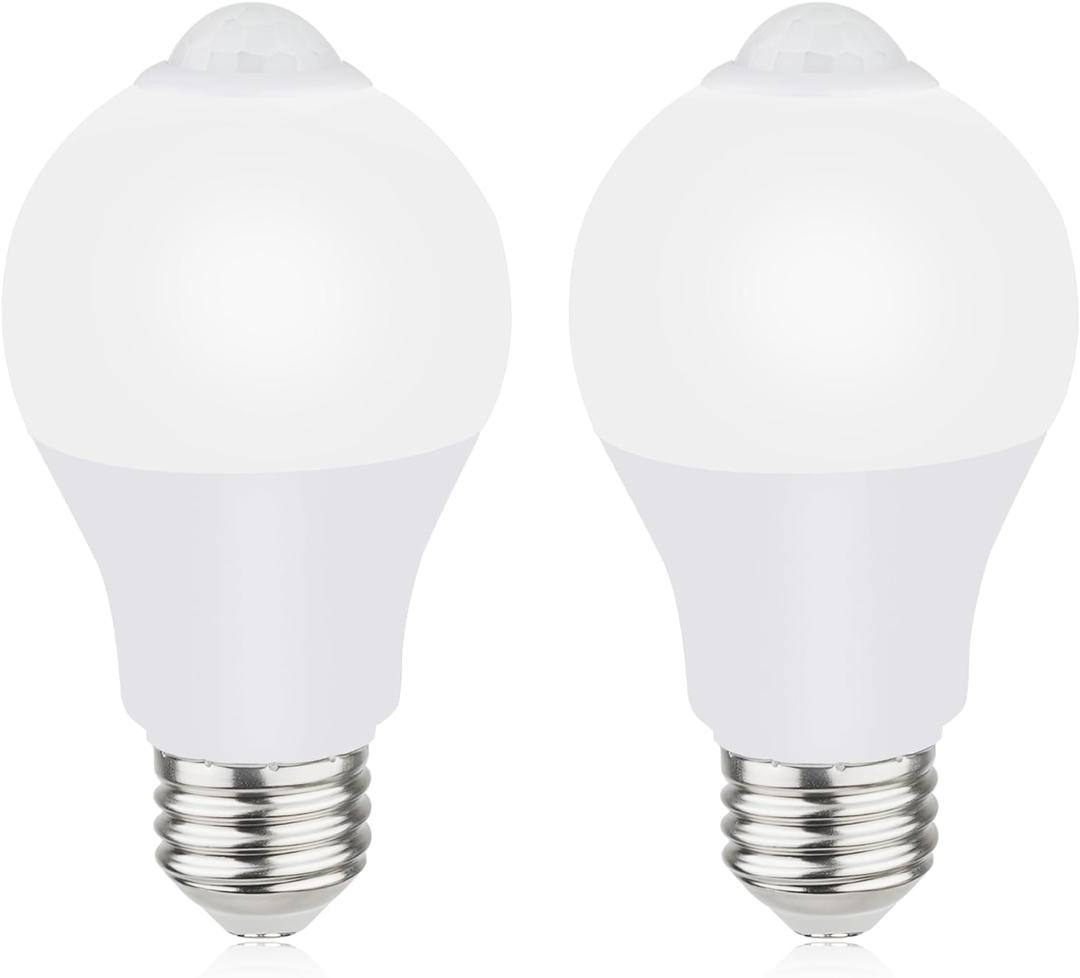 Motion Sensor Light Bulbs for Outdoor Indoor, 9W A19 Motion Detector Led Bulb, 60 Watt Equivalent, E26 800lm 5000K Daylight, Dusk to Dawn Motion Activated Security Lights for outside, Inside (2 Pack)