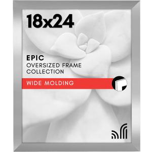 Americanflat 18x24 Poster Frame with Polished Plexiglass - Silver Picture Frame - Wide Photo Frames Made of Engineered Wood for Vertical or Horizontal Wall Display - Epic Collection - Silver