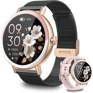 KEEPONFIT Smart Watch for Men/Women Android & iPhone, 1.27" Touch Screen Fitness Tracker with Answer/Make Calls, IP68 Waterproof Heart Rate/Sleep/SpO2 Monitor, Pedometer, 100+ Sport Modes (Black Pink)