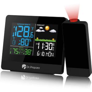 DR.PREPARE Projection Alarm Clock, Digital Clock Projector on Ceiling with Indoor/Outdoor Temperature Display, Dual Alarms, Colored Backlight, Weather Forecast, and Battery Backup for Bedroom