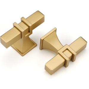 Haliwu 10 Pack Gold Cabinet Knobs, Brass Kitchen Handles Dresser Drawer Pulls, T-bar Hardware