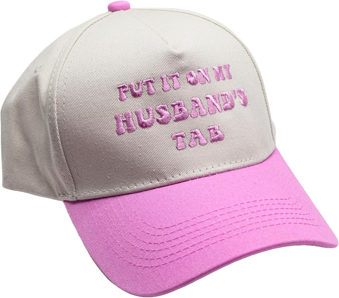 Funny Women's Embroidered Hat  Put It On My Husband's Tab Cap, Vacation Baseball Hat for Wife Pink (Pink)
