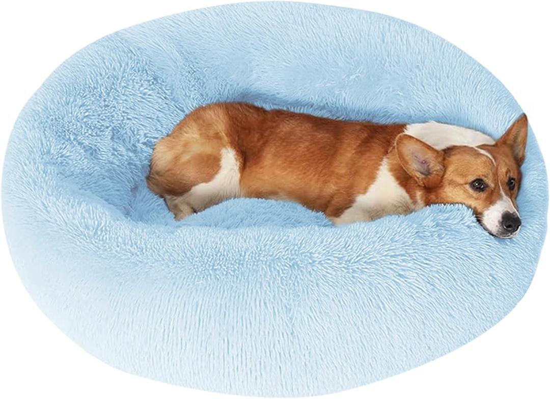 JOLLYVOGUE Dog Bed, Calming Anti-Anxiety Large Dog Bed, Fluffy Donut Cushion for Medium and Large Pets (27"/30"/36") (Light Blue)