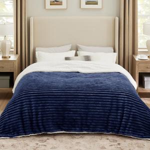 Bedsure Sherpa Blanket Queen Size for Bed - Super Soft, Cozy Fleece Thick Warm Blanket for Winter, GentleSoft Home Room Decor, Navy Blue, 90x90 Inches