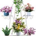 CarolynDesign 6 Tier Metal Plant Stand for Indoor and Outdoor, Multi Flower Pot Holder Shelf for Living Room Patio Lawn Garden Balcony (White Round)