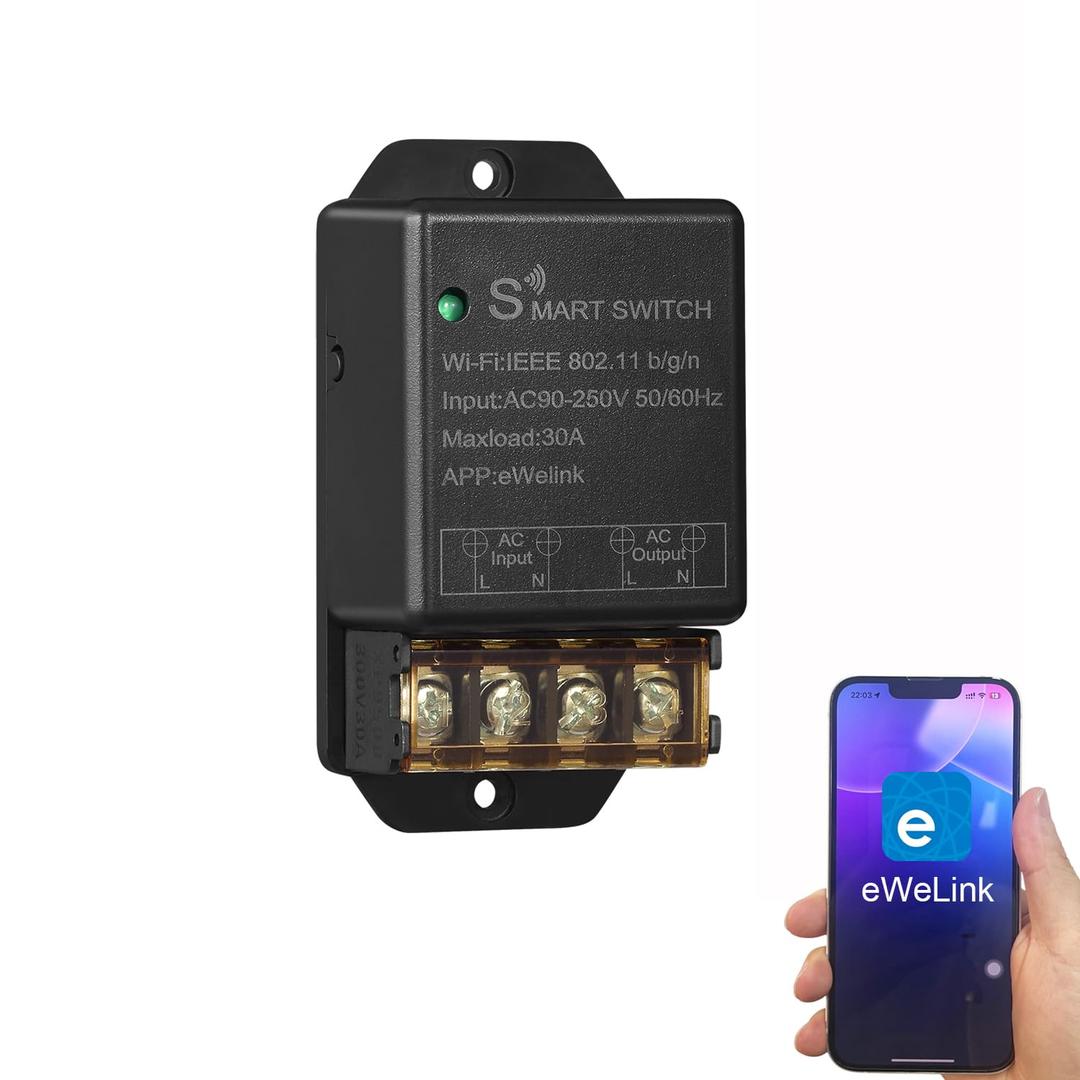 30A Hight Power WiFi Wireless Smart Switch, DIY Module for Smart Home Automation, ewelink APP Remote Control, Timer, Compatible with Alexa & Google Home