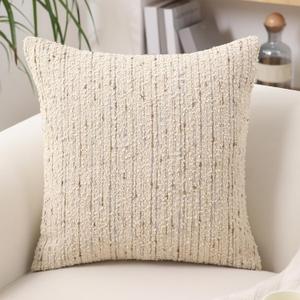 Textured Boucle Pillow Covers 18x18 Neutral Striped Throw Pillows Soft Modern Farmhouse Pillow Cases, 1pc Decorative Accent Square Couch Cushion Cover for Bed Sofa Chair, Cream Brulee