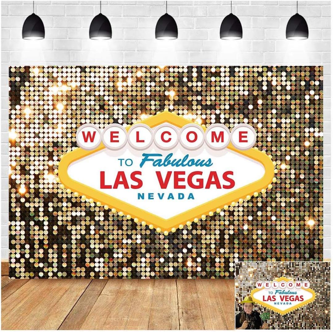 Welcome to Las Vegas Photography Backdrops 7x5ft Vinyl Fabulous Casino Poker Movie Themed Vintage Costume Dress-up Birthday Prom Ceremony Photo Background Studio Booth Props Supplies