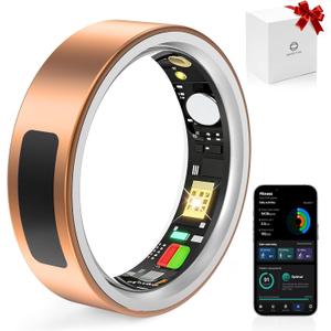 MUNBYN Smart Ring for Women and Men, Fitness Tracker with Sleep Tracking, Heart Rate, Blood Oxygen, Health Reports, Step Counter, 5ATM Waterproof, Compatible with iOS & Android, Rose Gold, Size: 7