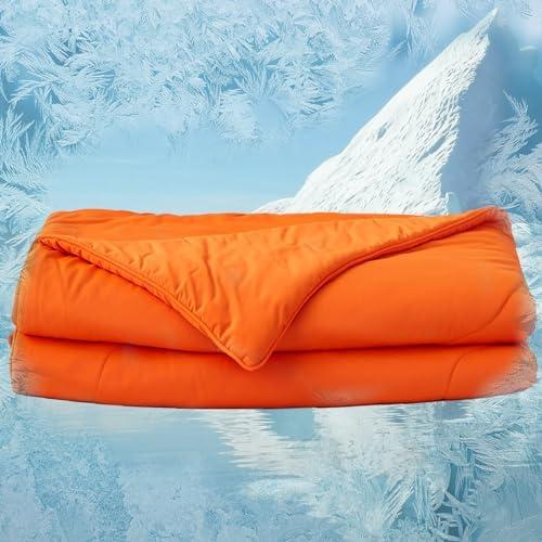 MorroMorn Cooling Comforter for Hot Sleepers & Night Sweats - IceyRest Cold Touch Technology, Lightweight Summer Blanket Breathable Silk Smooth (Orange, Full Queen Size 90"x 90")