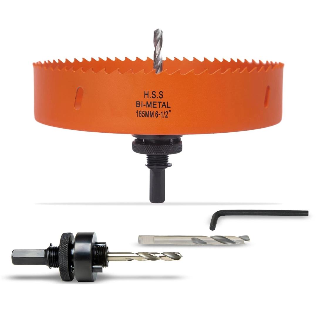VIKITON 6.5 Inch Hole Saw with Arbor for Metal Wood Plastic, 6-1/2 in Bi-Metal Hole Cutter for Different Project with Smooth and Flat Drilling Edge, Fast Chip Removal, Lighter and Portable