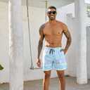 Cozople Men's Swim Trunks with Compression Liner 5.5" Inseam Quick Dry Bathing Suit Boxer Brief Lined Swim Shorts Swimwear (S)