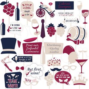 Watersay 30 Pieces Wine Party Photo Booth Props Kit Tasting Party Favors But First Wine Themed Party Decorations Easy to Assemble Selfie Props with Sticks for Wedding Bridal Party Decorations