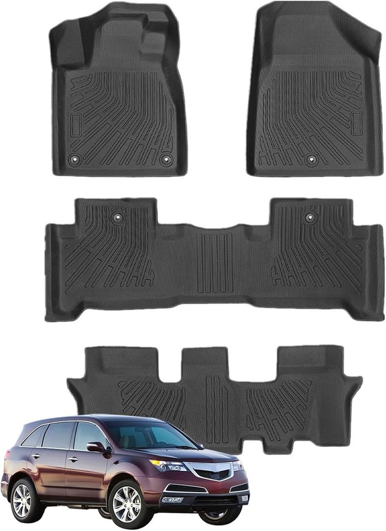 Priprilod Floor Mats Fit for Acura MDX 2007-2013 All Weather Protector TPE Floor Liners Custom Fit Car Mats Non-Slip