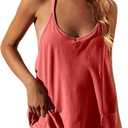 Lentta Womens Athletic Sleeveless Mini Dress with Built-in Shorts V Neck Spaghetti Strap Sundress (Red, S)