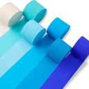 PartyWoo Blue and White Crepe Paper Streamers 6pcs 492ft Pack of Light Sky Blue Green Pearl White Crepe Paper Streamers for Birthday Gender Reveal Baby Shower Pool Under The Sea Party Decorations