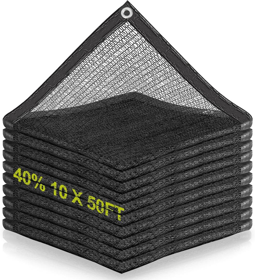 40% Shade Cloth - 10 x 50 FT Shade Cloth for Garden Black Garden Sunblock Shade Net with Reinforced Grommets for Greenhouse Outdoor Patio Canopy Plants Chicken Coop