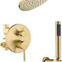 Shower System with Tub Spout, Gold Bathtub Shower Faucet Set, 8" Rain Shower Head and Handheld Spray Combo, Round Shower Head and Handle Set with Tub Spout (Valve Included), Brushed Gold
