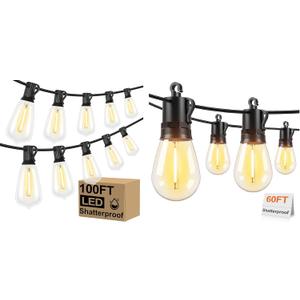 Brightever 100FT ST38 Outdoor String Lights with 60FT S14 LED String Lights