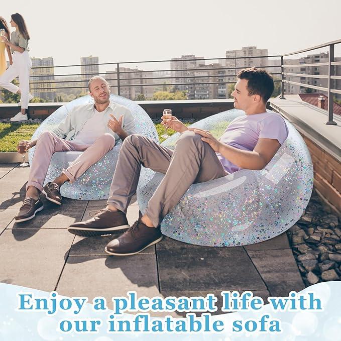 Realspring Inflatable Bean Bag Chair for Adult Bean Bag Sofa Chair Blow up Inflatable Furniture for Outdoor Living Room Bedroom Balcony Travel Party Gift Accessories(Blue Glitter,2 Pcs)