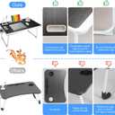 Laptop Bed Table, Laptop Desk for Bed, Foldable Laptop Bed Desk with USB Charge Port, Handle, Desktop Card Slot, Cup Slot, Side Drawer, Portable Laptop Table for Bed Eating Reading Working