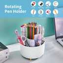 Marbrasse Desk Organizer, 360-Degree Rotating Pen Holder, Desk Organizers and Accessories with 5 Compartments Pencil Holder, Art Supply Storage Box Caddy for Office, HomeWhite