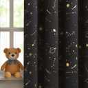 Stellar Metallic Full Blackout Window Curtain Panels 63 Inches Long Grommet Design for Kid Energy Efficient Thermal Insulated Window Treatment Set for Boys Bedroom/Nursery, 52"x63"x2,Black