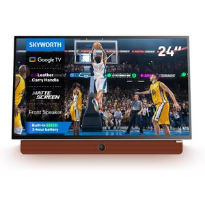 Skyworth 24-Inch Portable Smart Display with Battery Operated, 1080P FHD, HDR10, Dolby Audio, Chromecast, Bluetooth, Google TV Great, Game Day Parties, RV Travel, and Soccer Nights