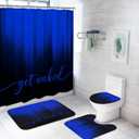 ArtSocket 4PC Blue Black Ombre Get Naked Modern Simple Shower Curtain Sets Bathroom Decor with Rugs, Non-Slip Rug,Toilet Lid Cover, Bath Mat and 12 Hooks 72x72 inches