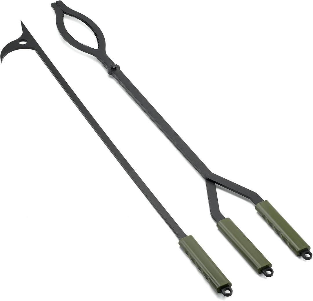 Stanbroil 40" Firewood Tongs and Fire Poker Set, Large Campfire Tongs Tool Set for Fireplace and Camping Fire Pit Wood Stove Indoor & Outdoor Use
