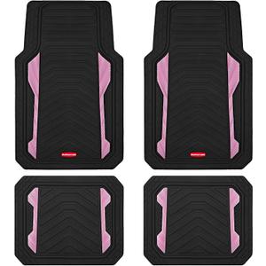 Rubbermaid Car Floor Mat, Heavy Duty All-Weather Car Mats Full Set with Dual-Tone Pink Aluminum Inserts Universal Fit, Anti-Slip Backing, Trim-to-Fit for Most SUV, Sedan, Van
