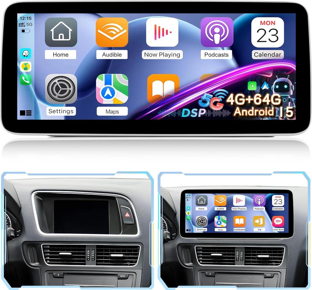 EKAT 12.3 Inch Android Car Stereo for Audi Q5 2009-2019 (Left-Hand Drive), 1920 * 720P Touchscreen Radio with Wireless Carplay & Android Auto,32EQ DSP WiFi GPS Navigation SWC + AHD Backup Cam, 4+64G